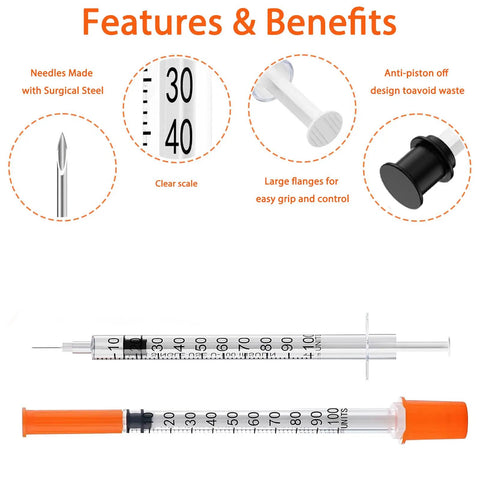 1 Ml Syringe With 31G Five Sixteenth Inch Needle Pack Of 30 Individually Wrapped Lab Tools For Quick Readouts And A Smooth Plunger Clear Scale And Airtight Inner Wall Perfect For Lab Work Medical Demos Or At Home Experiments. syringe with clear scale, steel needle, and orange cap