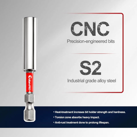 Powerful Magnetic Impact Bit Holders Set With One Quarter Inch Hex Shank S2 Steel Drill Bit Extensions Straight No Bend 2.6 Inch 4 Inch And 6 Inch Extensions