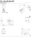 Diagrams of Twin Handle Tub And Shower Faucet With Decor Lever In Oil Rubbed Bronze Wall Mount Bath Fixture, dimensions included