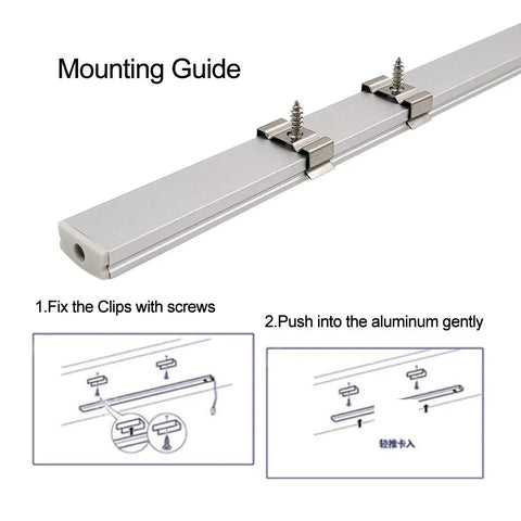 Mounting guide for 6 Pack 30cm U Shape LED Aluminum Channel System with Milky Diffuser Cover End Caps and Mounting Clips.
