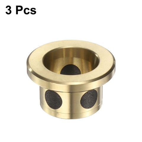 Set Of Three 12mm Flange Sleeve Bearings With 15mm Outer Diameter And 12mm Height, Self Lubricating Cast Brass Graphite Bushings.