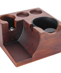 Slick Wooden Coffee Knock Box With A Solid Built In Tamping Station showing natural wood with portafilter holder.