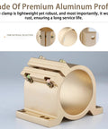 Heavy Duty CNC Router Spindle Clamp Bracket 65Mm 80Mm Frame Offering Straight Up 50Mm 63Mm Dual Hole Layout close-up of gold aluminum design.