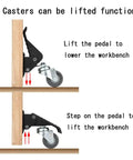Retractable Workbench Casters With Quick Release Plate Four Pack demonstrating lift function for easy garage upgrade.
