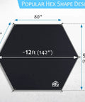 Hexagonal design of Waterproof Hammock Rain Fly Hex Tarp 12 By 9 Feet Portable Large Camping Shelter showing dimensions.