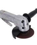 Rock Solid 4 Inch Pneumatic Air Angle Grinder With 11000 RPM Power And Heavy Duty Aluminum Housing Featuring A Secure Locking Switch for drywall sanding.