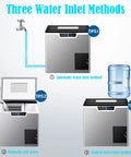 Three water inlet methods for Portable Countertop Ice Maker Machine With No Sweat Self Cleaning And Lightning Fast Bullet Ice Production.