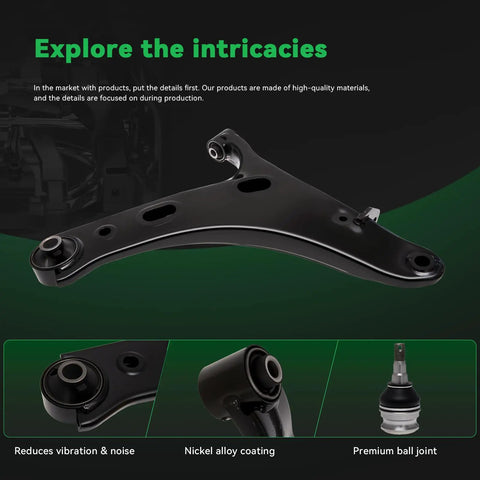 Bolt On Front End Suspension Kit For 2014 To 2018 Subaru Forester Includes 2 Front Lower Control Arms 2 Front Lower Ball Joints 2 Front Outer Tie Rod Ends 2 Front Inner Tie Rod Ends And 2 Sway Bar Links For A Smooth Confident Ride, black control arm with ball joint