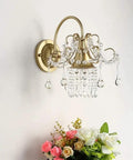 Modern Crystal Wall Sconce With E27 Socket For Bedroom And Living Room, stylish gold fixture with crystal details and wall mount.
