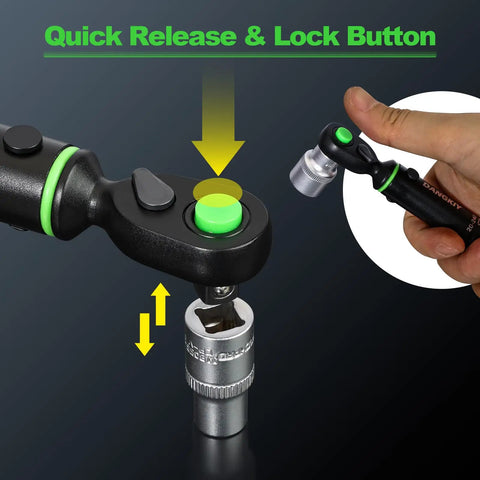 Ultra Precise Mini 1/4 Inch Torque Wrench For Bike, quick release and lock button shown with 1/4-inch socket