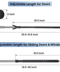 Three In One Sliding Door Security Bar 3 Pack Adjustable From 20.5 To 51.8 Inches With Removable Top And Bottom Catches
