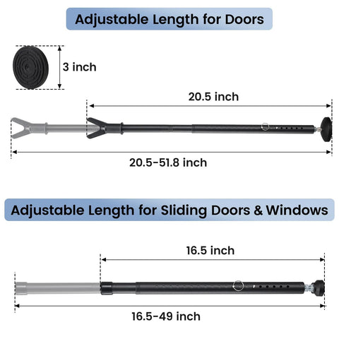 Three In One Sliding Door Security Bar 3 Pack Adjustable From 20.5 To 51.8 Inches With Removable Top And Bottom Catches
