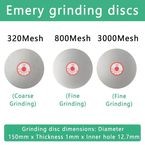 Emery grinding discs in three mesh sizes for Kickass Heavy Duty Wet And Dry Bench Grinder, 150mm diameter, ideal for metal polishing.