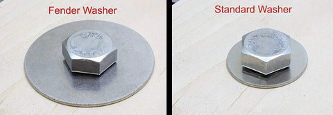 Beefy Stainless Fender Washer Quarter Inch By One Inch, 100 Pack, 18-8 Stainless Steel Flat Washer next to standard washer
