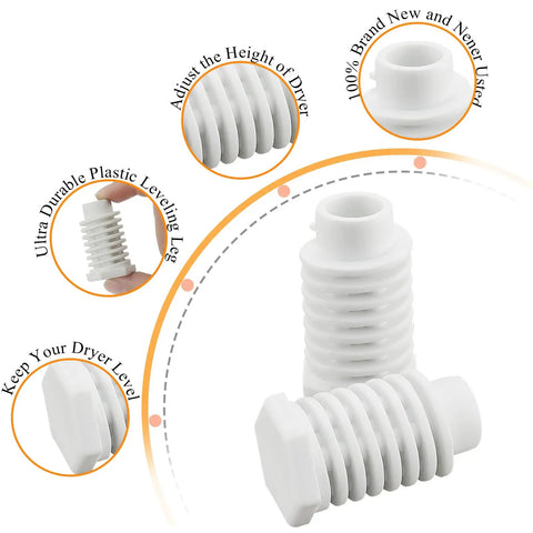 49621 PS1609293 Dryer Leveling Feet Pack Of 4 Replacement Kit For Whirlpool Dryers showing adjustable plastic parts