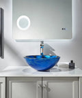 Star Blue Ocean Mystery Glass Vessel Sink For Above Counter Vanity, Tempered Deco Glass Bowl With Pop Up Drain, Starry Blue Finish