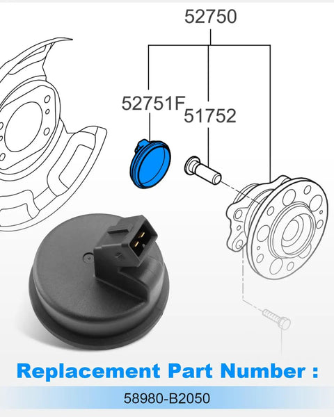 Heavy Duty Rear Hub Bearing Coupled With Abs Speed Sensor Direct Bolt On Installation For Kia Soul And Soul Ev Years 2014 To 2019, black ABS housing with 2-pin design.