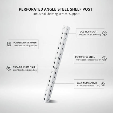 Diagram of Heavy Duty Perforated Angle Steel Shelf Post 94.5 Inch White Upright for Industrial Shelving Replacement