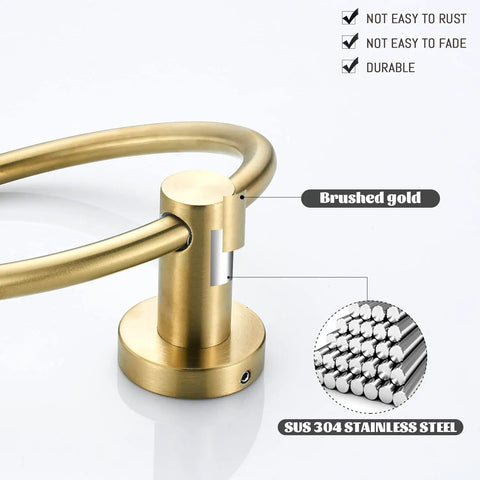 Gold Brushed Toilet Paper Holder And Towel Ring Set For Bathroom Wall Mount SUS304 Stainless Steel Detail View