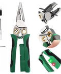 Premium Quality 8 In 1 Electrician Wire Stripper With Digital Voltage Tester For Auto Wiring Home Upgrade, grip and tool details.
