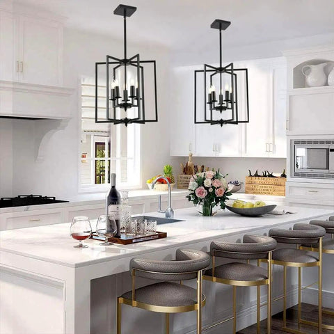 Industrial Rustic Pendant Light Chandelier With Five Lights, Adjustable Height E12 Vintage Hanging Fixture in kitchen