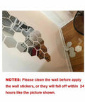 Dope 12 Pack Hexagon Mirror Wall Decals 9 Cm Acrylic Silver Removable Stickers partially applied on wall