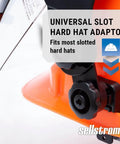 Close-up of universal slot adapter on hard hat for Universal Slot Adapter Safety Face Shield For Plasma And Flame Cutting And Grinding.