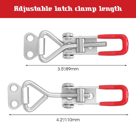36 Pack Toggle Latch Clamps With Adjustable 330 Lbs Holding Power, showing adjustable lengths 3.5 to 4.2 inches, red handle