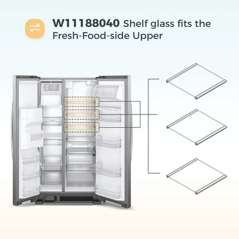 Upgraded Upper Refrigerator Glass Shelf For Whirlpool Maytag Tempered Glass 17 5/16 In W X 16 3/8 In D Replaces W11135529 4547258 AP6286990 PS12348757 EAP2348757 W11188040RC