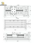 Technical drawing of Beefy Pro Grade Double Linear Rail Ball Screw CNC Slide Kit with 300mm stroke and NEMA 34 motor