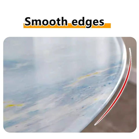 Close-up of the smooth edge of a Rotating Marble Lazy Susan Serving Tray For Dining Tables And Coffee Tables, tempered glass top.