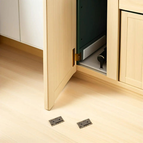 Heavy Duty Double Folding Door Hinges For Room Dividers And Partition Screens, Cold Rolled Steel, Rust Proof, Easy Mounting, shown on cabinet door
