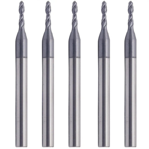 Image of Five Pack Solid Carbide Ball Nose End Mills With AlTiN Coating, 2 Flute, 30 Degree Helix, 1/16 Inch Cutting Diameter, 1/8 Inch Shank