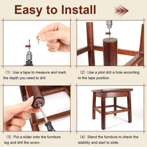 Installation steps for Furniture Sliders With Screws, 20 Pack Teflon Glides For Carpet, Tile And Hardwood Floors