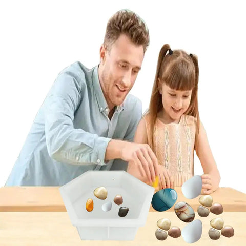 Man and girl using Hexagon Stepping Stone Molds Set Two Size Reusable Cement Molds For Concrete Large 5.9 Inch Hex Side