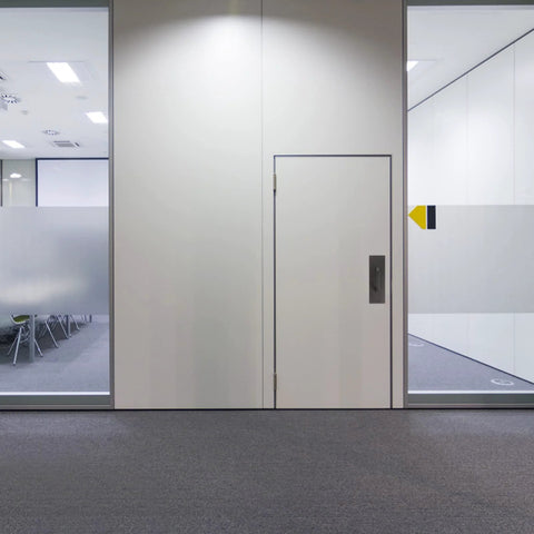 Modern office with sliding doors featuring 304 Stainless Steel Push Pull Door Handle With Screws For Fireproof Passages