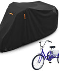 Heavy Duty Adult Tricycle Cover Tough As Nails For Three Wheel Bikes All Season Weatherproof Outdoor Storage Waterproof Dustproof Windproof Fits Mountain Road Cruiser And Some E Bikes 75L 30W 44H, black 210D Oxford PU