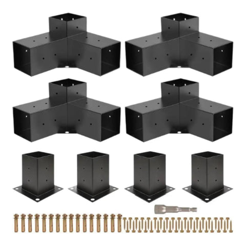 Tough As Nails 4Piece 3Way Corner Brackets Kit With Post Bases And Mounting Hardware, heavy duty metal connectors for pergola or shed.