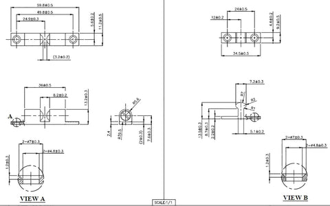 Technical drawing of Solid Brass Double Ball Catch 60mm Matte Black Finish With 304 Stainless Steel Ball and Tension Spring.
