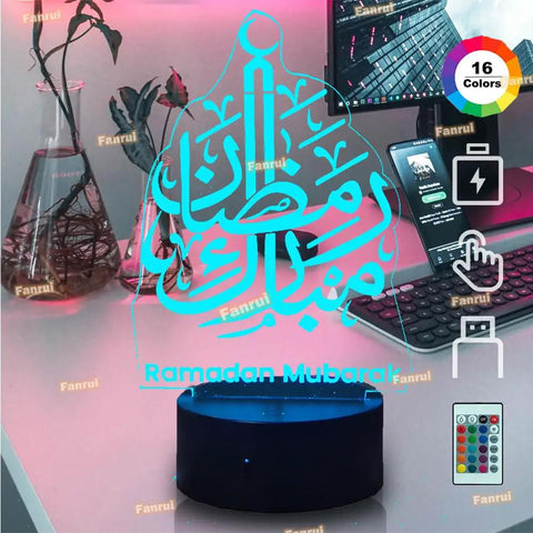 Lit Ramadan Illusion Night Light 3D Look with 16 Color Change LEDs Remote USB Powered Touch Control Eid Mubarak Decor