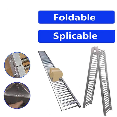 Portable Stainless Steel Light Duty Roller Conveyor System For Unpowered Freight Handling Up To 330 Lbs 40 Cm Wide About Three And A Quarter Feet Long Ideal For Warehouse And Commercial Use A Real Workhorse, folded