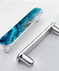 4 Pack Aqua Aquamarine Blue Water Cabinet Pulls, 3.75 Inch Hole Center, Silver Kitchen Cabinet Hardware, Unique Ocean Wave Drawer Handles