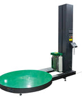 Heavy Duty Industrial Pallet Wrapping Machine With Automatic Turntable And Digital Scale For Warehouse Shipping, features a green turntable.