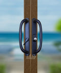 Sliding Glass Patio Door Offset Pull Handle Set With Keys Replacement For 3 15/16 Inch Hole Spacing And 1 1/4 To 2 1/4 Inch Door Thickness, Black Finish