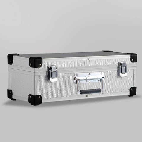 4.33 Inch Spring Loaded Handle Stainless Steel Heavy Duty Handle on toolbox chest case with rubber grip, side view