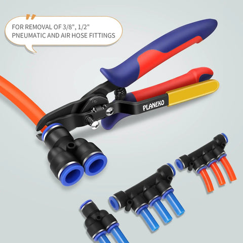 Air Line Pliers For Quick Disconnects No Fuss Easy Push To Connect Tool for 3/8" and 1/2" pneumatic hoses with connectors