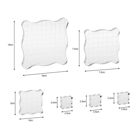 12 Piece Clear Acrylic Stamp Block Set With Assorted Sizes For Scrapbooking And Card Making, Transparent Mounting Blocks With Grid Lines For Precise Alignment. 10cm, 7.5cm, 5cm, 2.5cm blocks