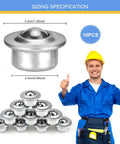 Hella Durable Stainless Steel Roller Balls 10 Pack Universal Swivel Casters sizing specification image with dimensions.