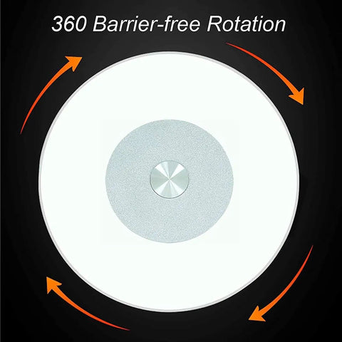 Top view of Heavy Duty Glass Lazy Susan Rotating Tray For Kitchen And Dining Rooms Smooth 360 Degree Turntable With Quiet Glide, arrows showing rotation