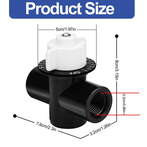 R172086 Half Inch Pool Control Valve For Chlorine Feeders Easy Install Replacement Plug And Play For Pool And Spa Chlorinator Systems Compatible With Rainbow Automatic Feeder Models 320 322 300 29X black valve with size markings